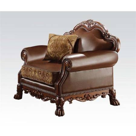 Dresden Traditional Brown Cherry Oak Fabric PU Wood Chair W/1 Pillow